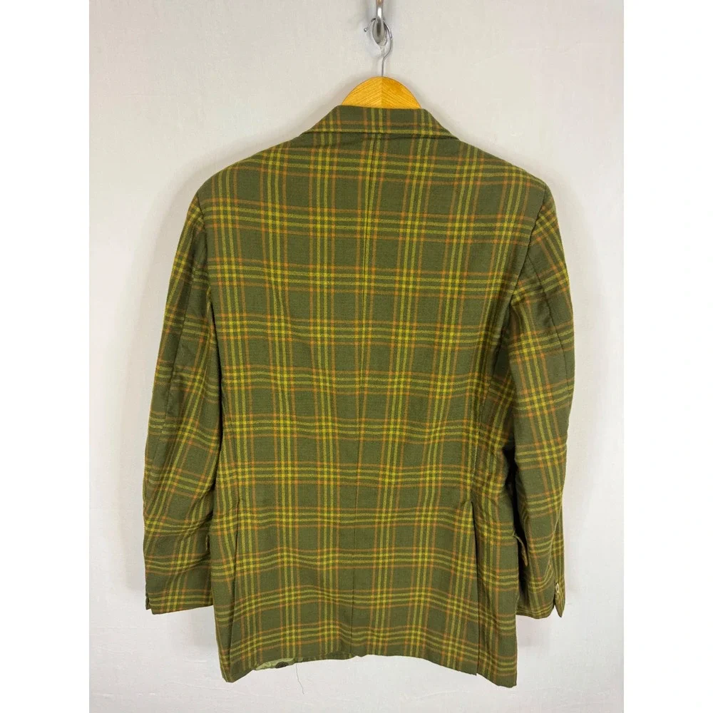 Vintage Hyde Park Disco Men 40 Plaid Blazer Green Orange 70s Mod